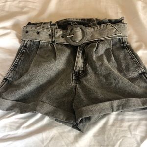 Forever 21 grey denim belted paper bag shorts